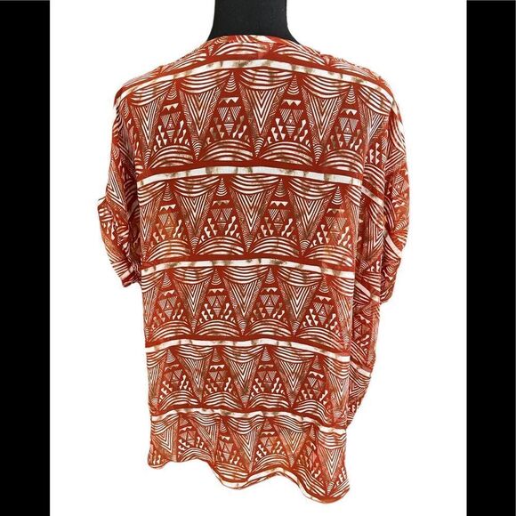 Final Touch abstract print rust/tan/white semi sheer relaxed fit top size S - Picture 3 of 5